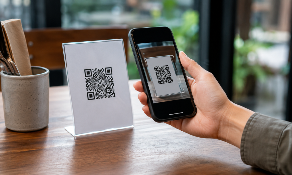Сканування QR-коду смартфоном на інформаційній табличці